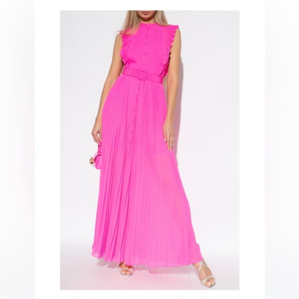 Self-Portrait Pink Chiffon Sleeveless Ruffle Midi Dress Size 6